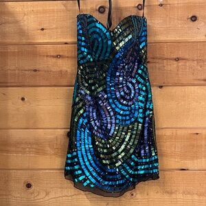 Sherri Hill women's cocktail mini dress with multicolored sequins